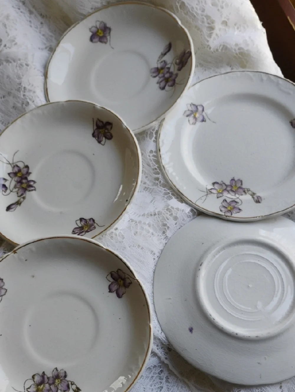 3 ESPRESSO Saucers w/ DELICATE VIOLETS 2 Petite Plates VINTAGE GERMANY VNPLVC